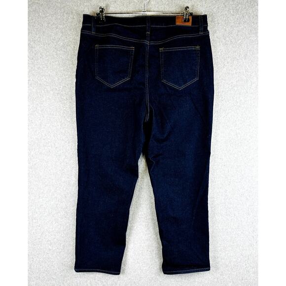 Lands' End Womans Sz 16 Jeans Blue Pockets Denim Dark Wash Taper Straight - Picture 4 of 8